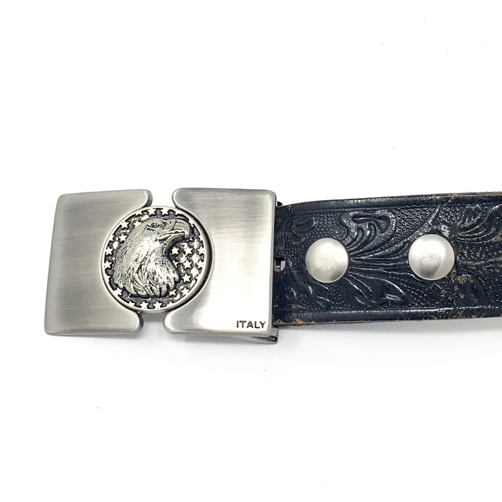 Eagle Italy Metal Buckle vintage leather tooled Belt 44